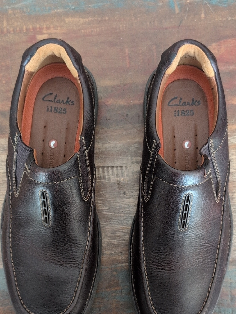 Clarks Unstructured Brown Leather Slip On Loafers - Men's 9 - Picture 3 of 8